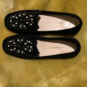 Isaac Mizrahi black suede mocassins Alexa
